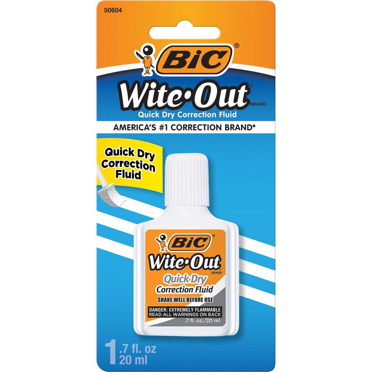 BIC Quick Dry Correction Fluid, White, 1 Pack (WOFQDP1WHI)
