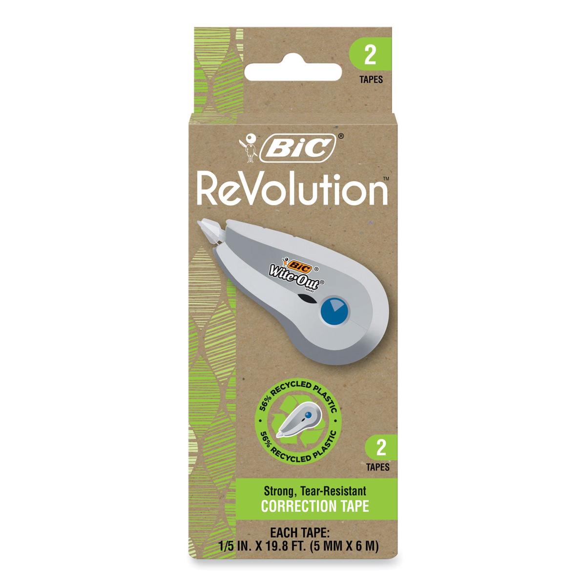 BIC Wite-Out Brand Ecolutions Correction Tape, Non-Refillable, White,  0.2" x 19.8 ft, 2/Pack (WOET21WHI)