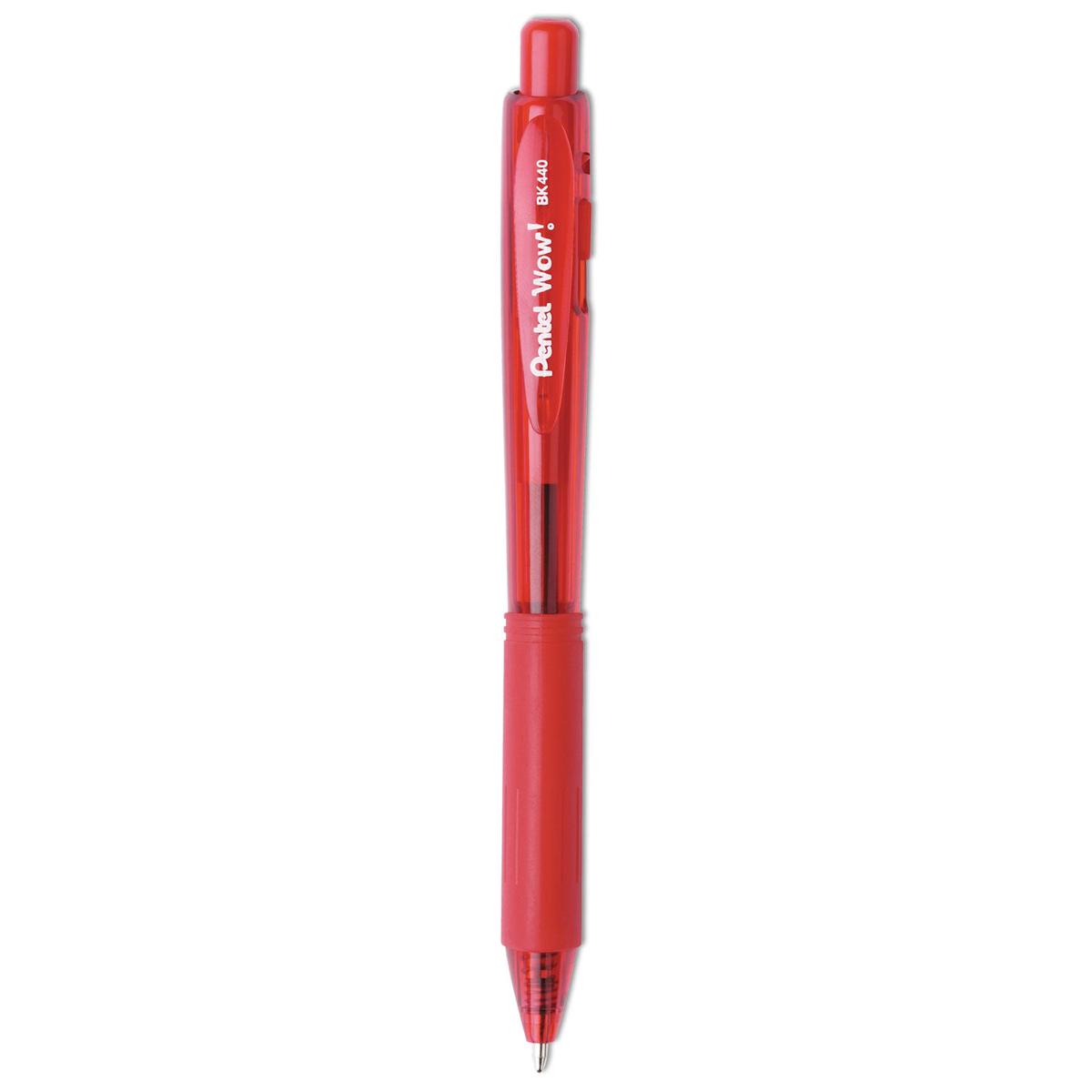 Pentel WOW! Ballpoint Pen, Retractable, Medium 1 mm, Red Ink, Translucent Red/Red Barrel, Dozen (BK440B)