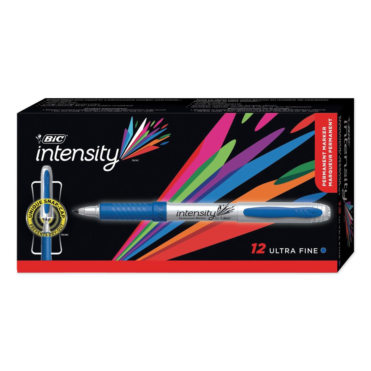 BIC Intensity Ultra Fine Tip Permanent Marker, Extra-Fine Needle Tip, Deep Sea Blue, Dozen (GPMU11BE)