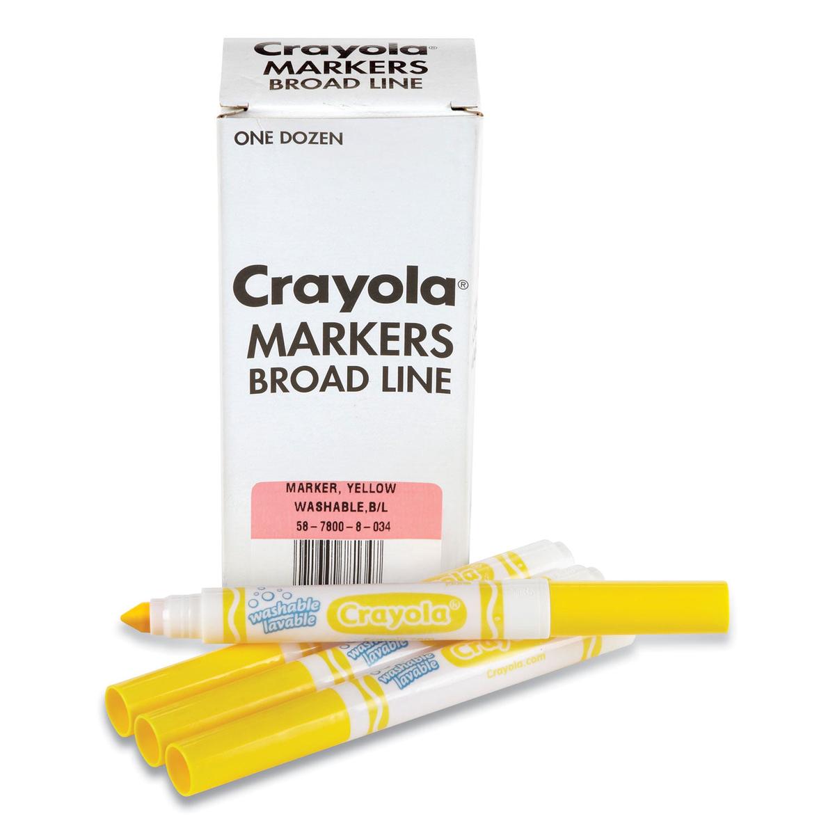 Crayola Broad Line Washable Markers, Broad Bullet Tip, Yellow, 12/Box (587800034)