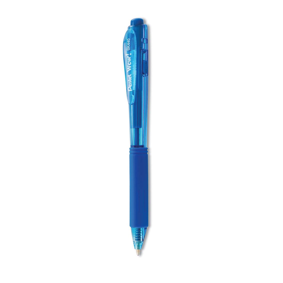 Pentel WOW! Ballpoint Pen, Retractable, Medium 1 mm, Blue Ink, Translucent Blue/Blue Barrel, Dozen (BK440C)