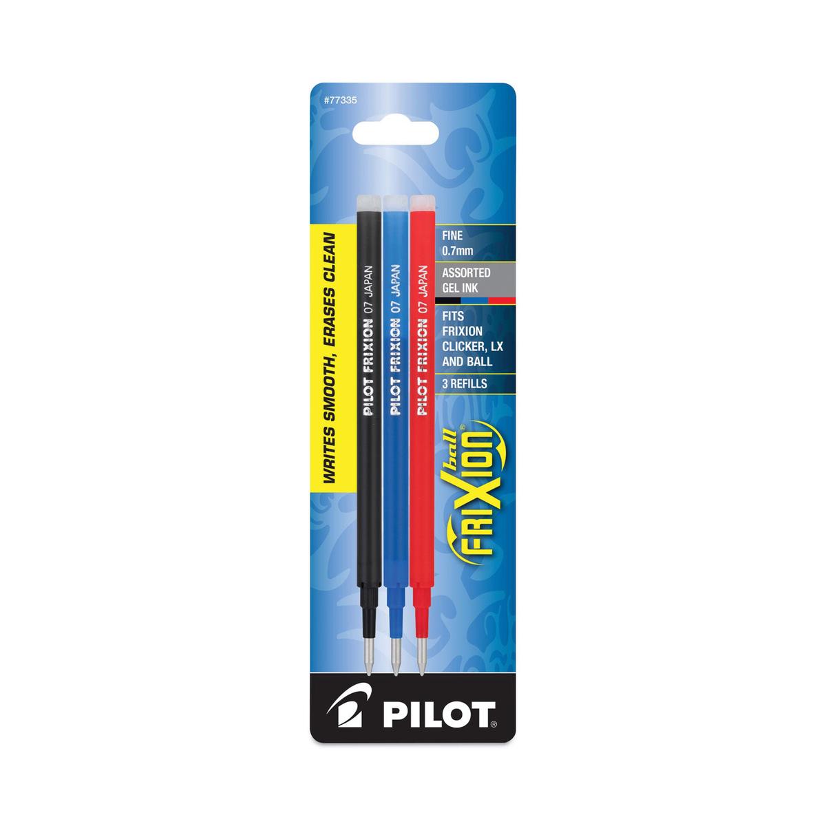 Refill for Pilot FriXion Erasable, FriXion Ball, FriXion Clicker and FriXion LX Gel Ink Pens, Fine Tip, Assorted Ink, 3/Pack (77335)