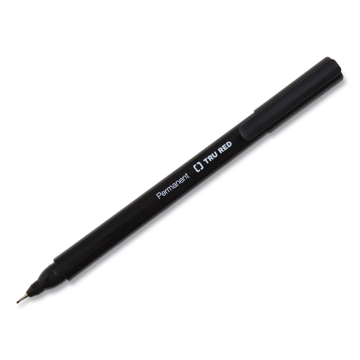 TRU RED Permanent Marker, Pen-Style, Extra-Fine Needle Tip, Black, Dozen (24376646)