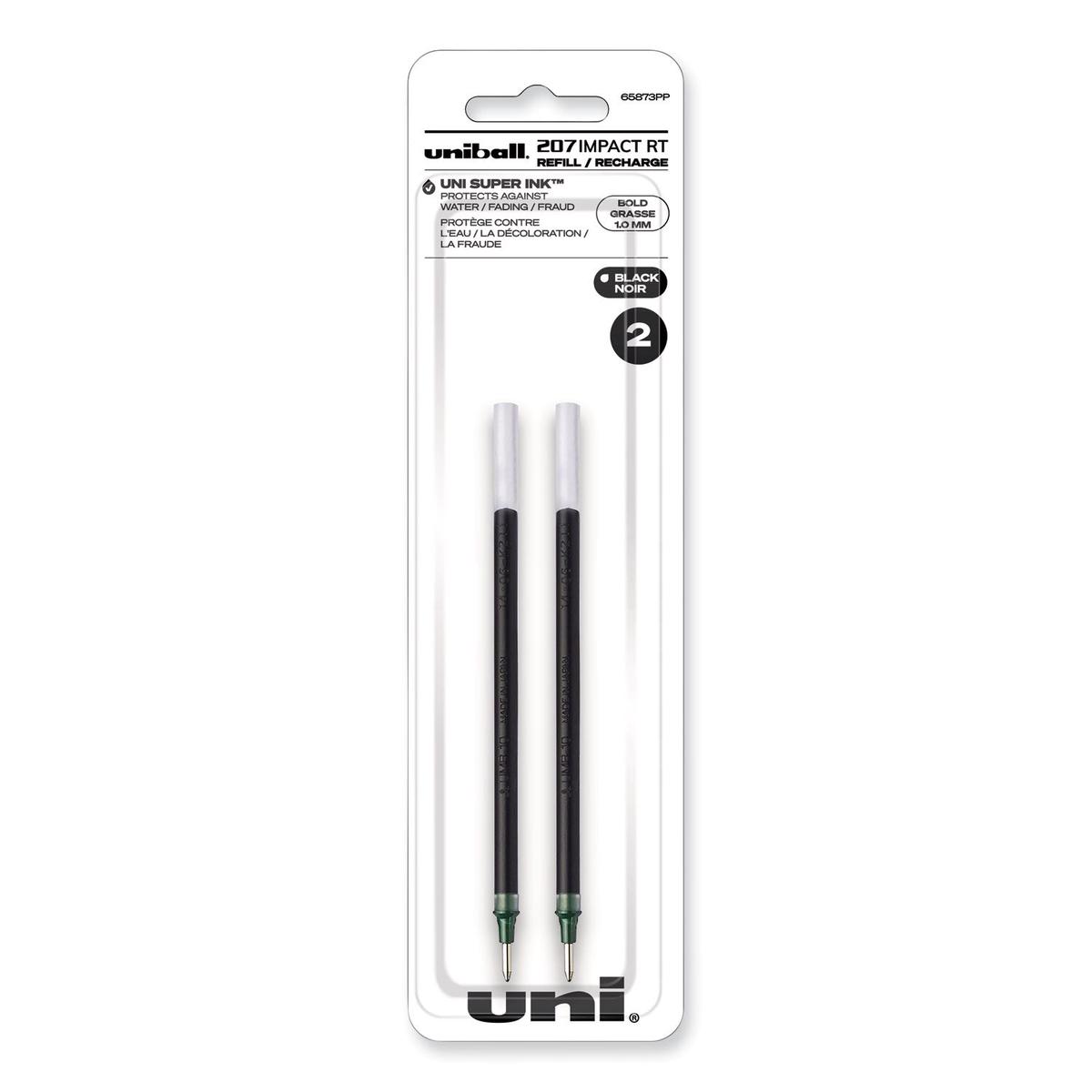 uni-ball 207 Impact RT Gel Retractable Pen Refills, Bold 1 mm Conical Tip, Black Ink, 2/Pack (65873PP)