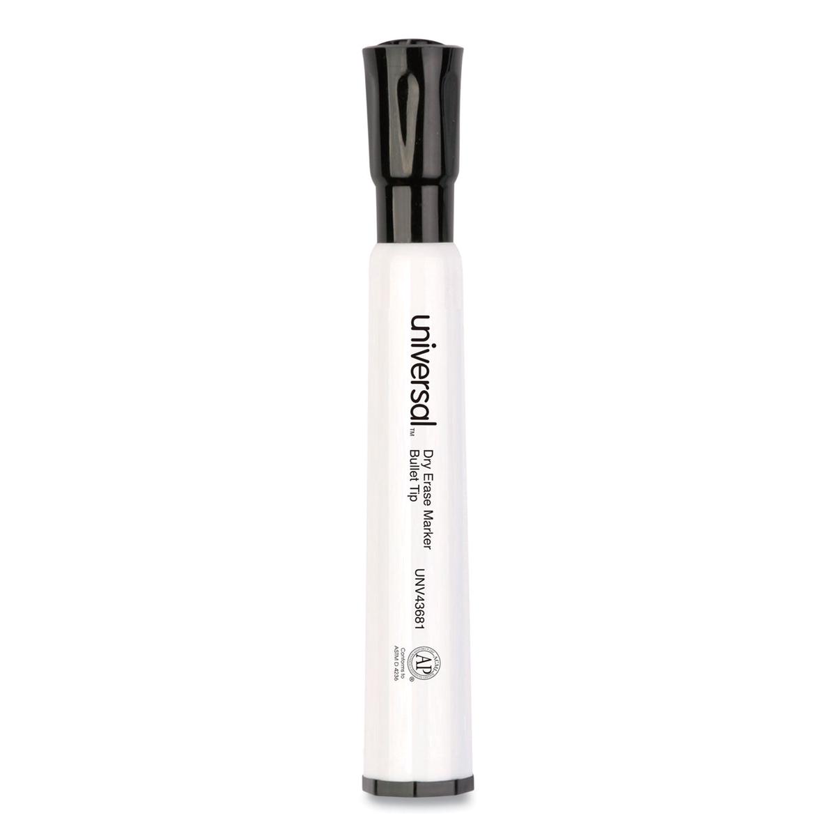 Universal Dry Erase Marker, Medium Bullet Tip, Black, Dozen (43681)