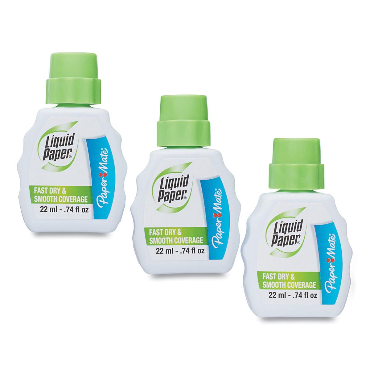 Paper Mate Fast Dry Correction Fluid, 22 ml Bottle, White, 3/Pack (5643115)