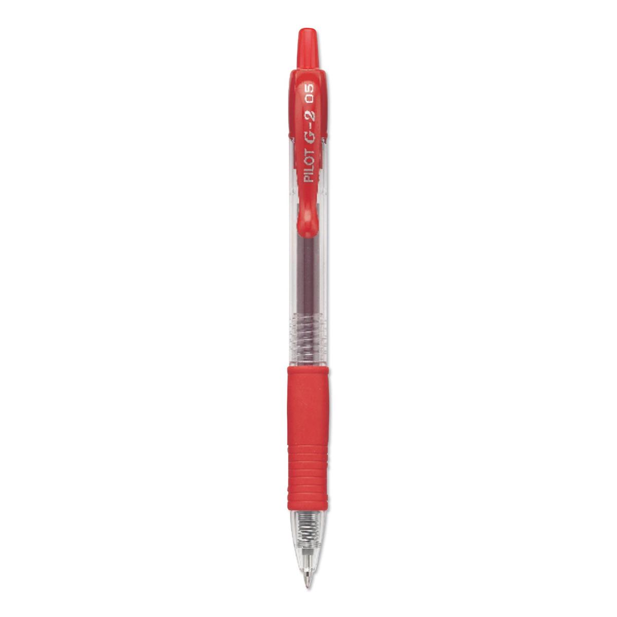 Pilot G2 Premium Gel Pen, Retractable, Extra-Fine 0.5 mm, Red Ink, Smoke/Red Barrel, Dozen (31004)