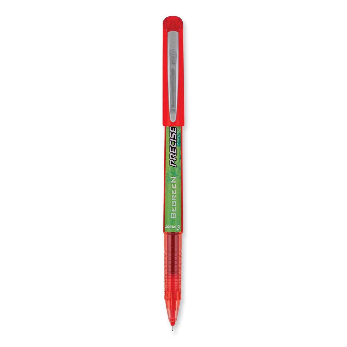 Pilot Precise V5 BeGreen Roller Ball Pen, Stick, Extra-Fine 0.5 mm, Red Ink, Red Barrel, Dozen (26302)