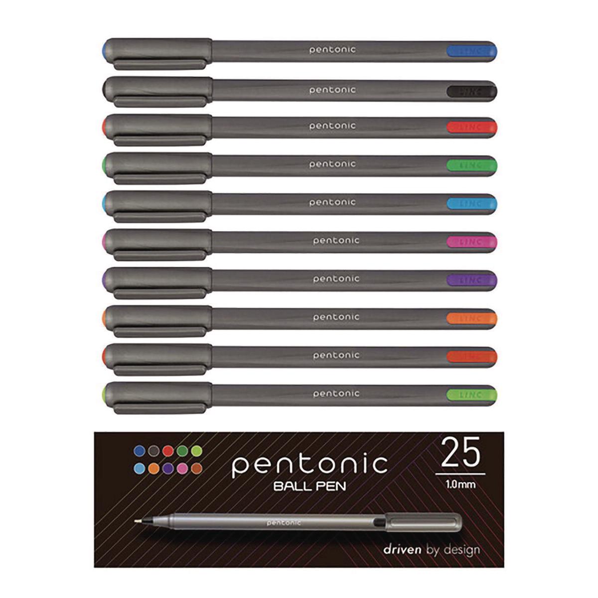 TOPS PENTONIC Medium Point Ballpoint Pen, 1 mm, Assorted Ink Colors, Charcoal Gray Barrel, 25/Pack (12127)