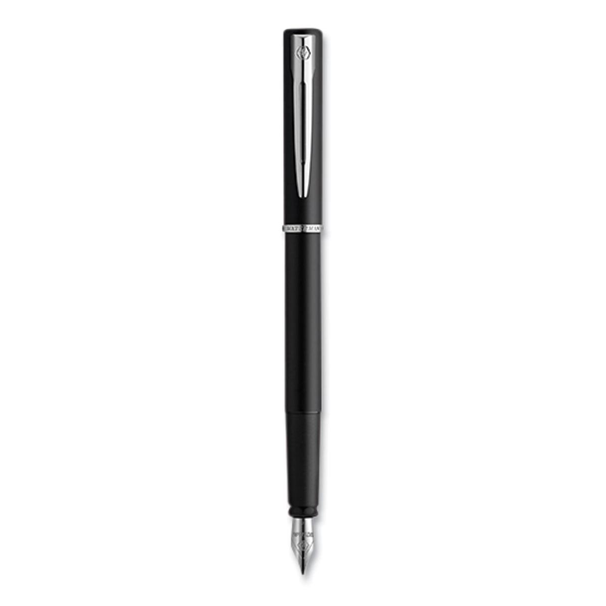 Waterman Allure Fountain Pen, Stick, Fine Nib, Blue Ink, Black/Silver Barrel (2029061)