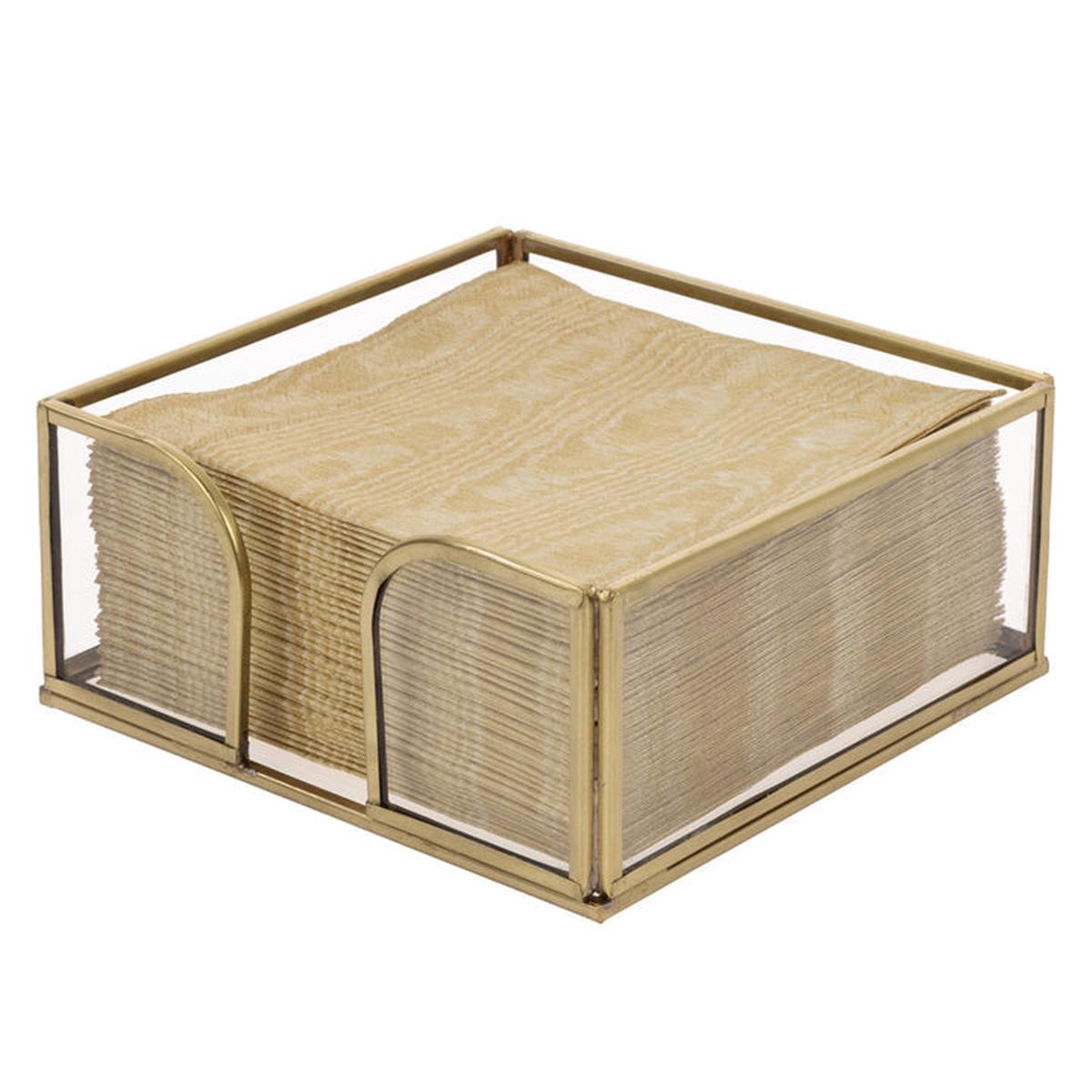 GOLD EDGE GLASS COCKTAIL NAPKIN CADDY, GOLD