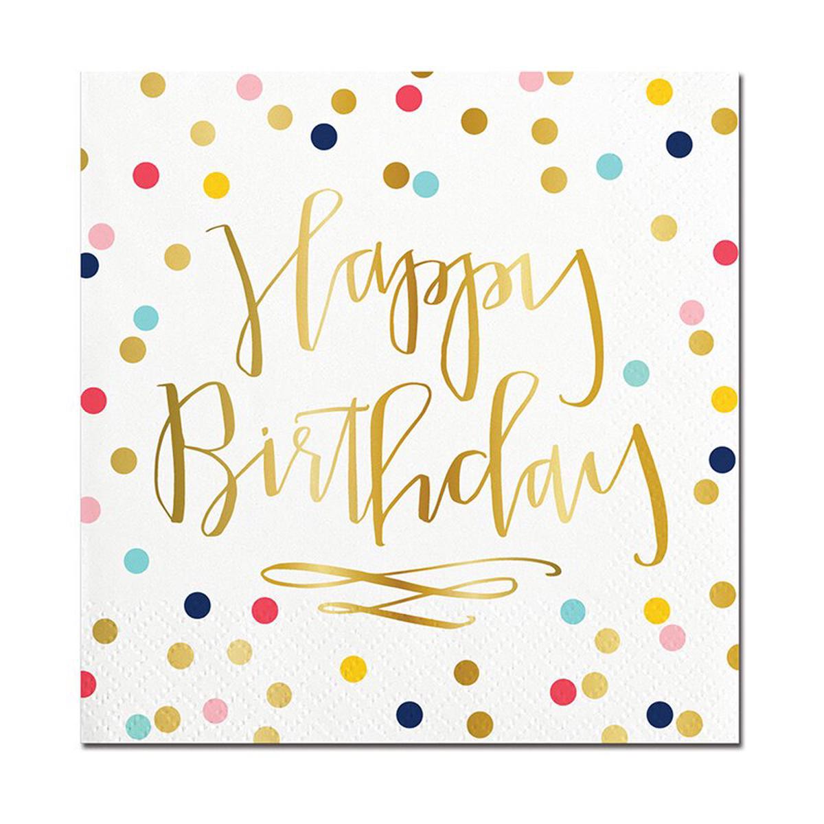 HAPPY BIRTHDAY DOT FOIL BEVERAGE NAPKINS