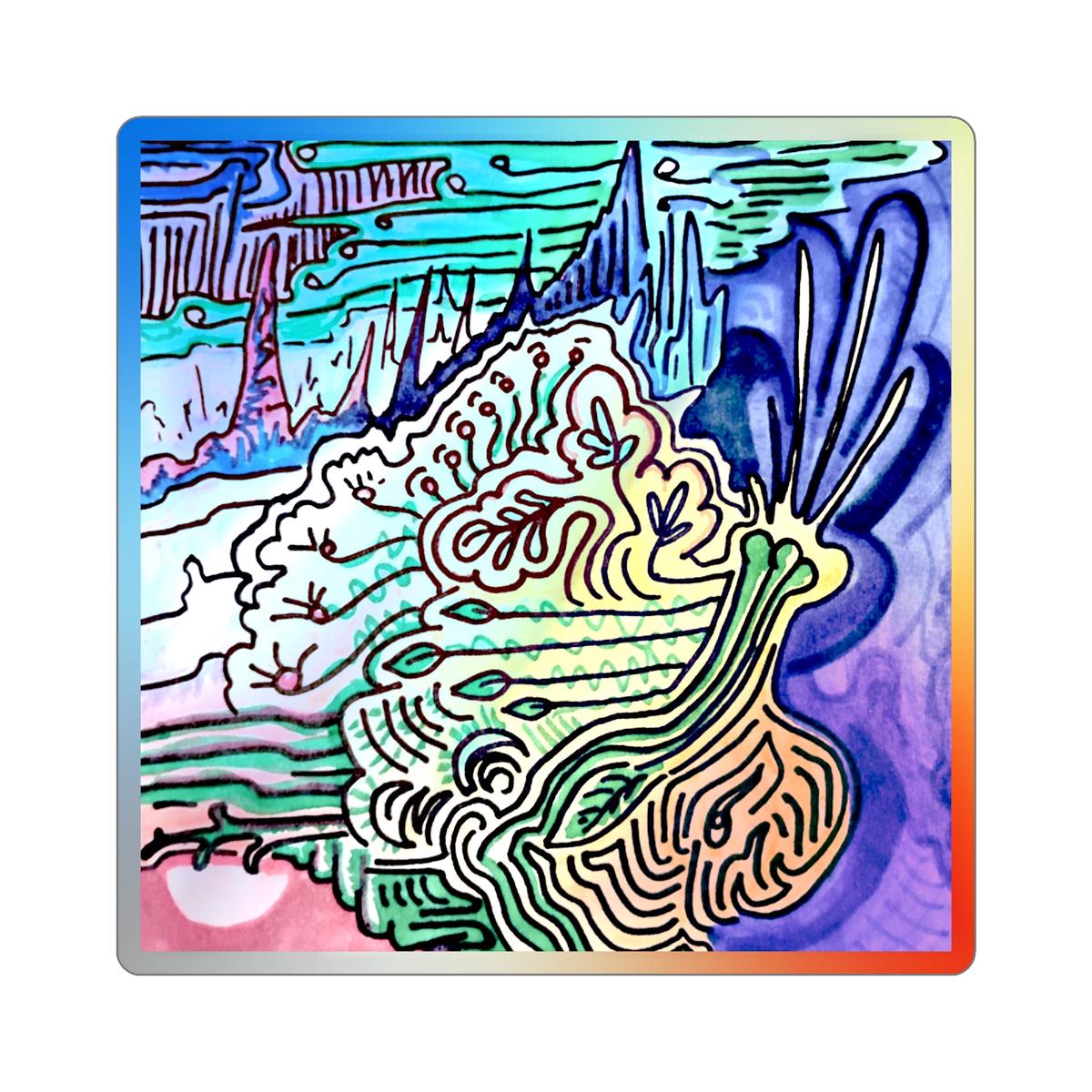 Holographic Abstract Art Sticker  Iridescent Psychedelic Decal