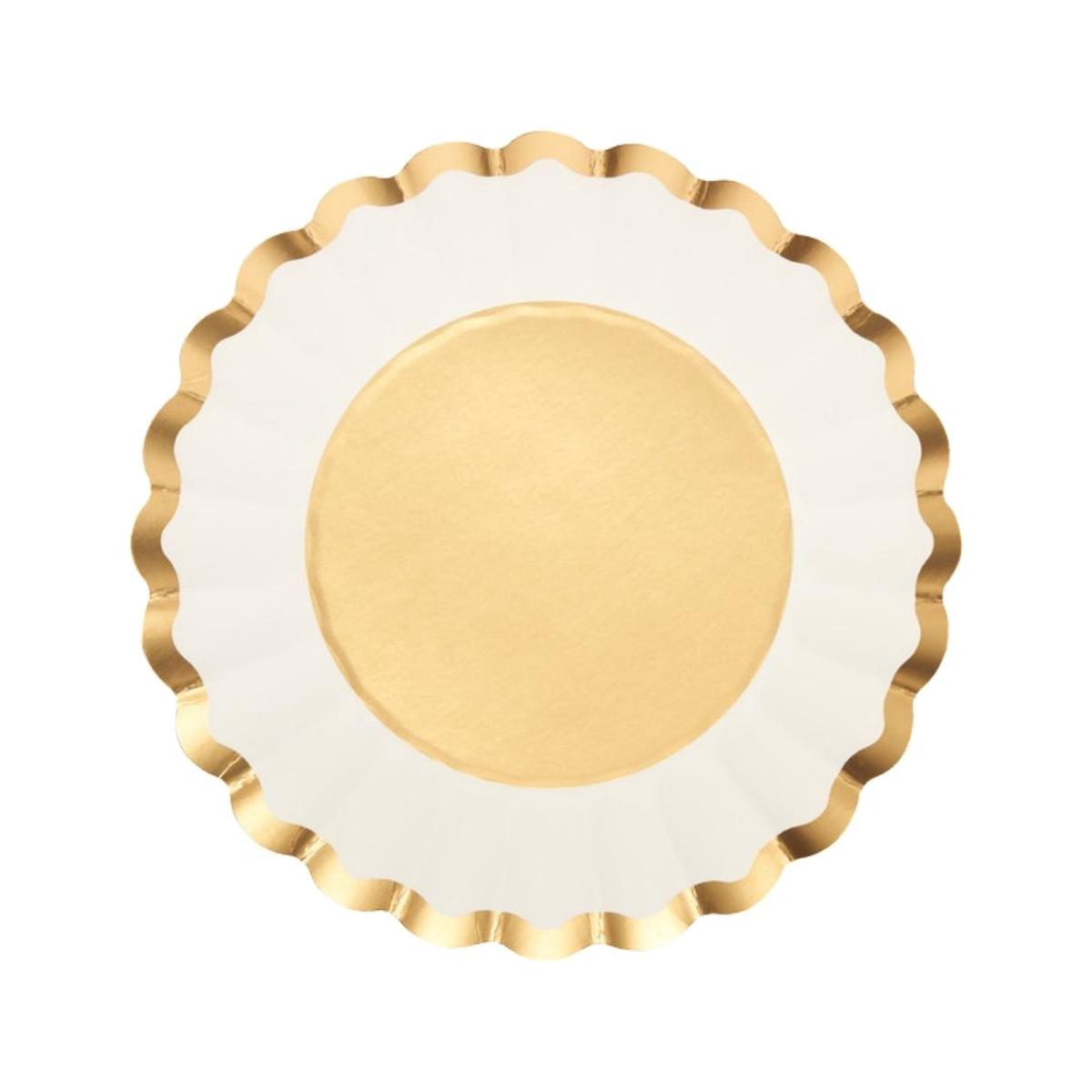 SCALLOPED SALAD PLATE, GOLD/WHITE