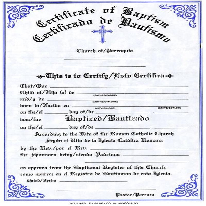 Bilingual Economy Baptism Certificate Pads 314ES