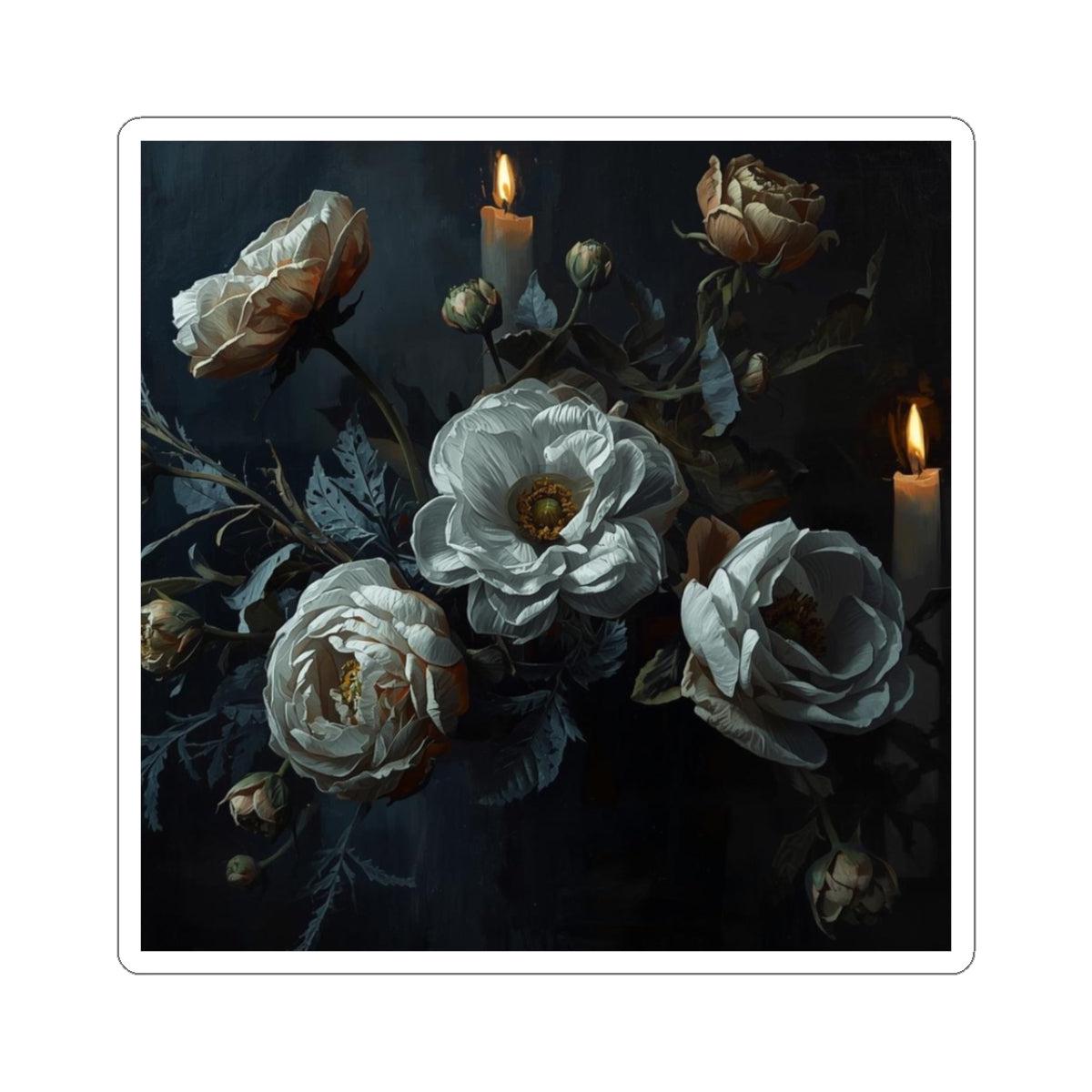 Dark Floral Candlelight Kiss-Cut Sticker  Moody Flower Candle Sticker