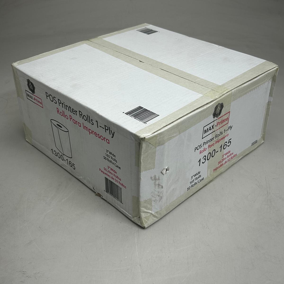 MAX-PRIME (50 Rolls) POS 1-Ply Printer Rolls 3"x165' White 1300-165 (Distressed Package)