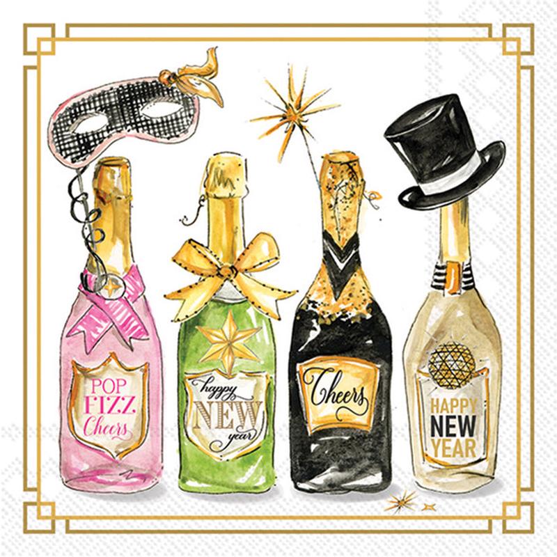 NEW YEARS BOTTLES COCKTAIL NAPKIN