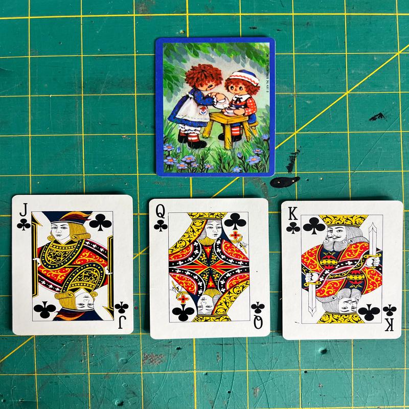 Vintage Card Ephemera  RAGGEDY ANN Vintage Playing Card Royalty Pack  CLUBS J, Q, K  Junk Journal Ephemera & ATC Supplies