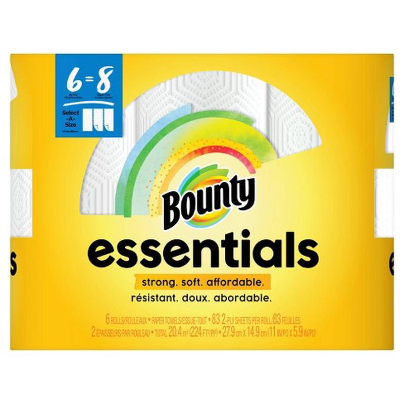 BOUNTY ESSENTIALS PAPER TOWELS 6 = 8 CT