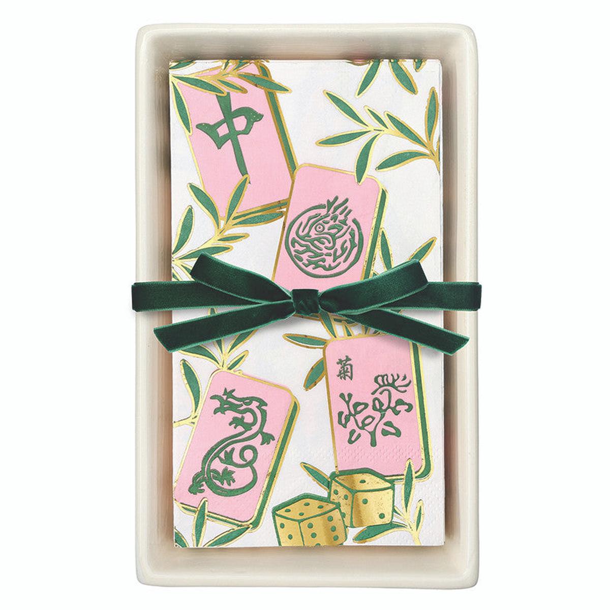 CERAMIC NAPKIN TRAY w/ MAHJONG TILE NAPKINS