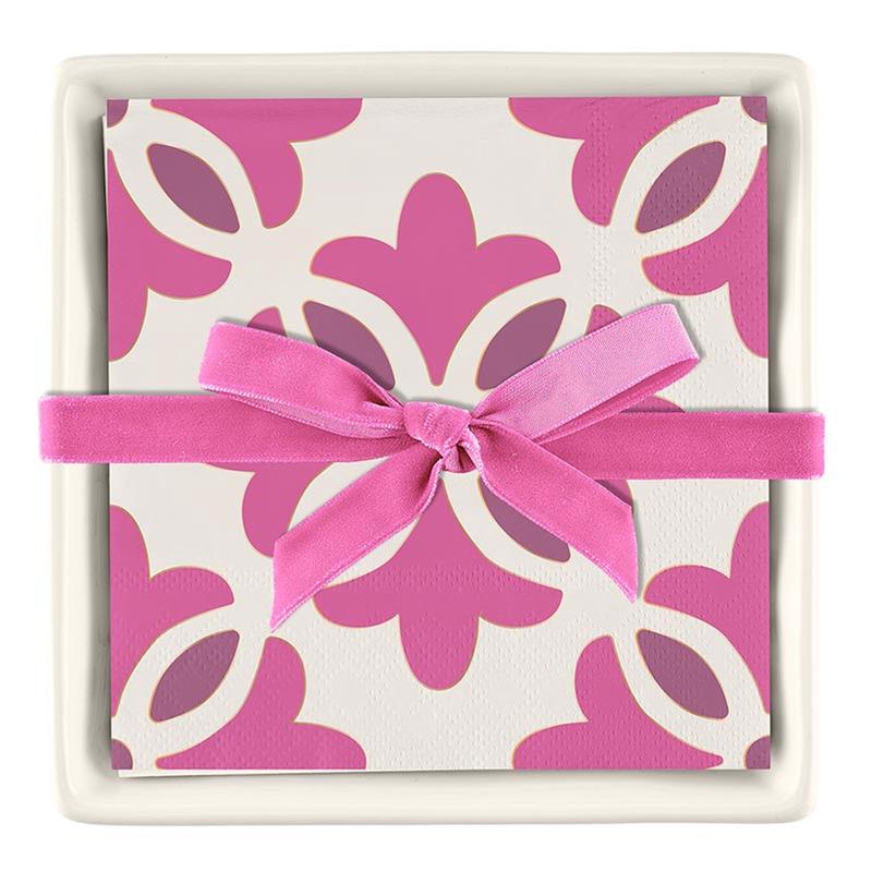 CERAMIC NAPKIN TRAY w/ MOROCCAN TILE NAPKINS