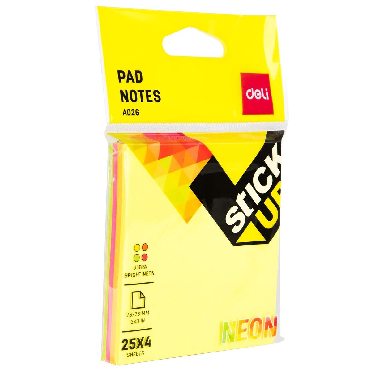 Deli Sticky Notes 3''3'' 425sheets 4 Neon DL-WA02602
