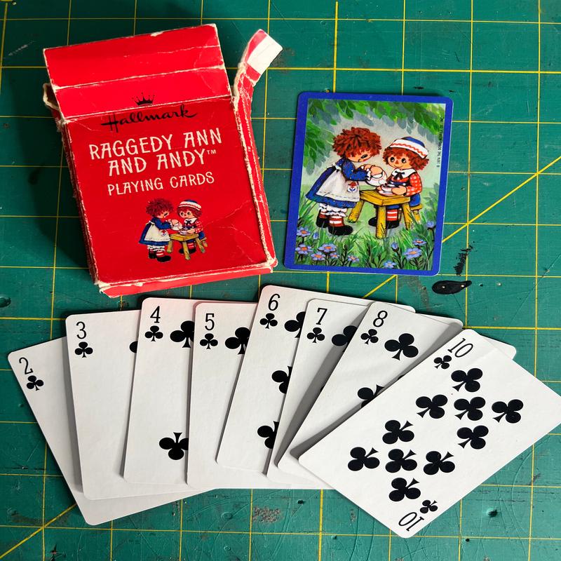 Vintage Card Ephemera  RAGGEDY ANN Vintage Playing Card Number Cards Scrap Pack Clubs    Junk Journal Ephemera & ATC Supplies