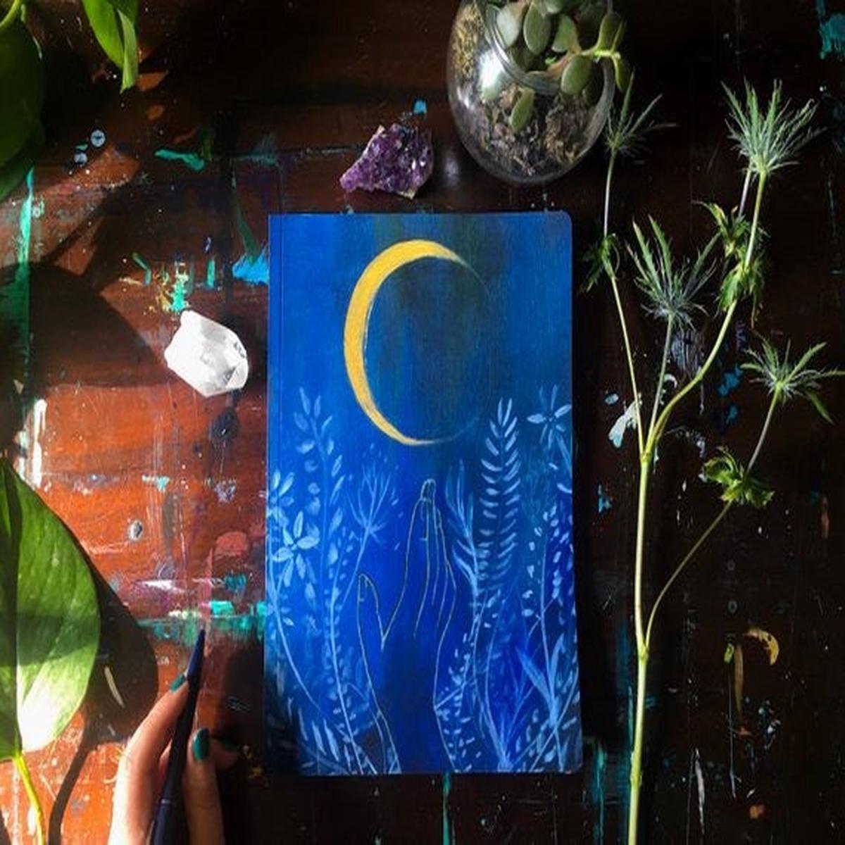 Flower Moon Journal  Hand-Bound Hardcover Art Journal