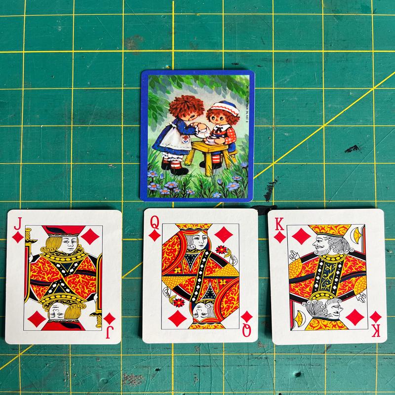 Vintage Card Ephemera  RAGGEDY ANN Vintage Playing Card Royalty Pack  Diamonds  J, Q, K  Junk Journal Ephemera & ATC Supplies
