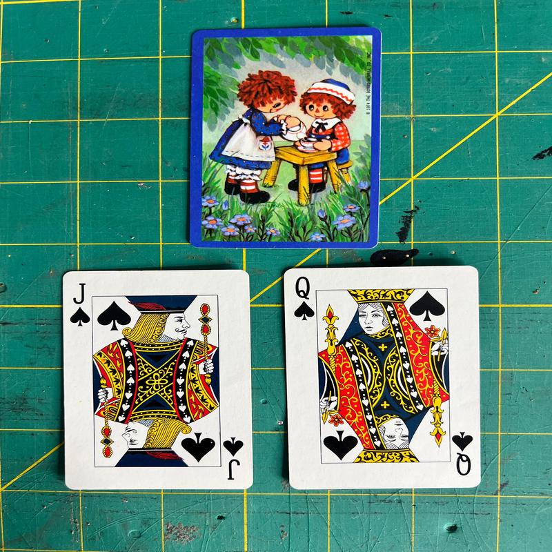 Vintage Card Ephemera  RAGGEDY ANN Vintage Playing Card Royalty Pack  Spades  J, Q, K  Junk Journal Ephemera & ATC Supplies