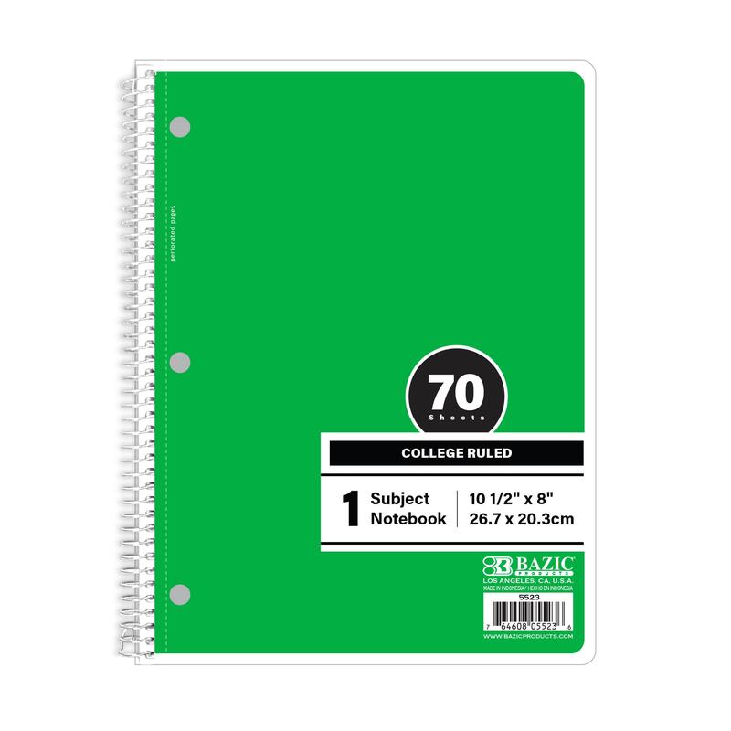 C/R 70 Ct. 1-Subject Green Spiral Notebook