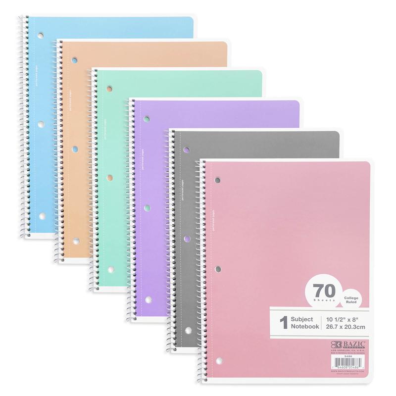 C/R 70 Ct. 1-Subject Pastel Spiral Notebook