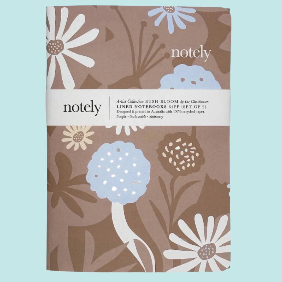 Bush Bloom - Brown/Blue - A5 Notebooks (Set of 2) - Lined 64pp