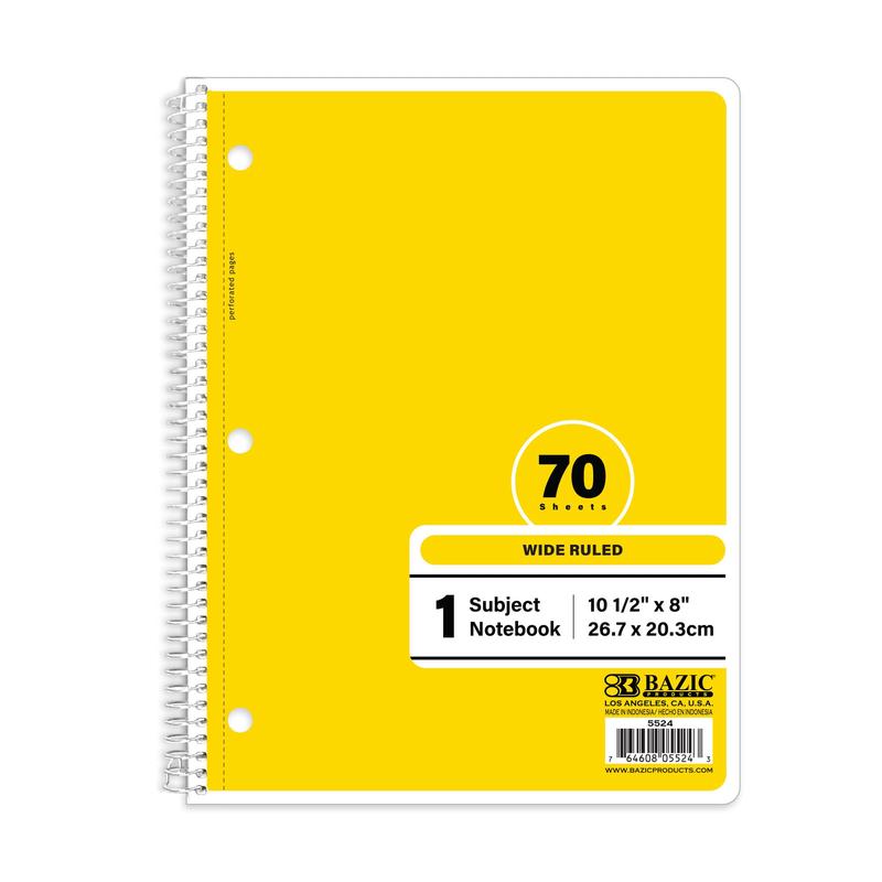 W/R 70 Ct. 1-Subject Yellow Spiral Notebook