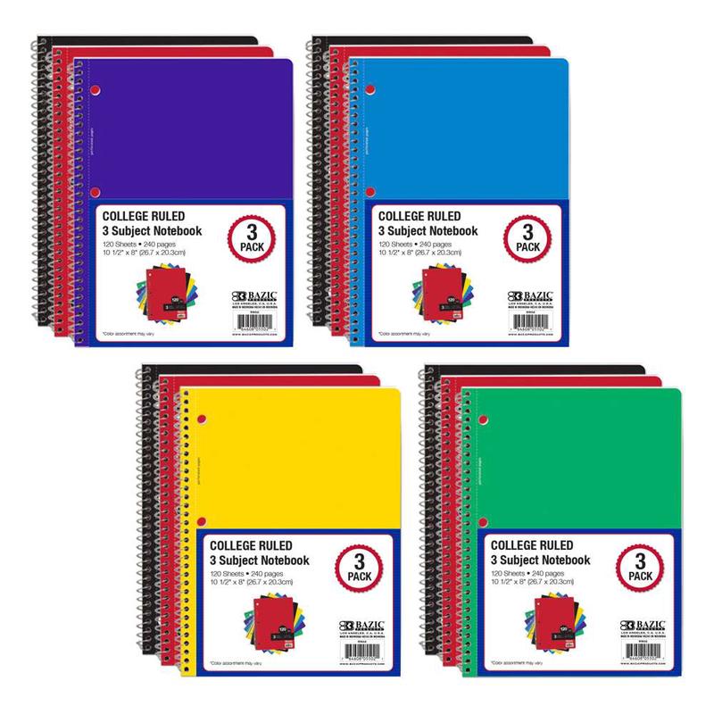 C/R 120 Ct. 3-Subject Spiral Notebook (3/Pack)