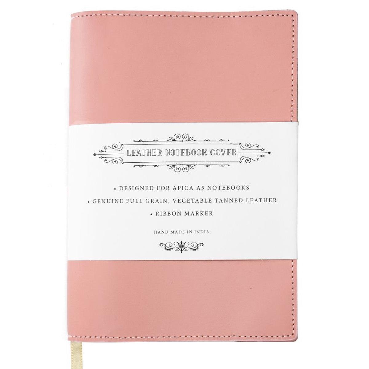 Apica Leather Notebook Jacket  A5, Dusky Pink