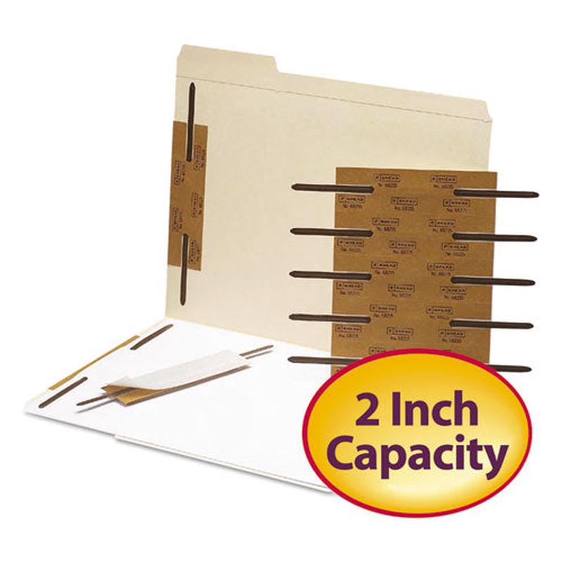 Reinforced Self-Adhesive Two-Prong Fastener Base and Compressor Sets, 2" Capacity, 2.75" Center to Center, Brown, 100/Box-(SMD68215)