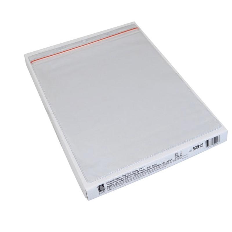 Zipper seal shop ticket holders, welded vinyl, both sides clear, 9 x 12