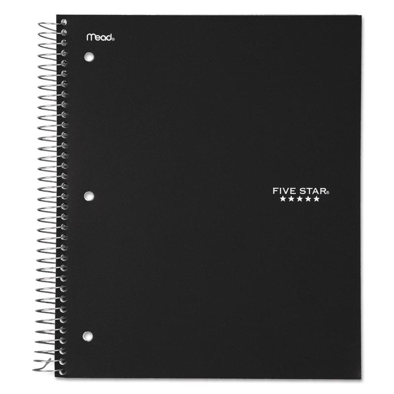 Wirebound Notebook with Four Pockets, 3-Subject, Medium/College Rule, Black Cover, (150) 11 x 8.5 Sheets