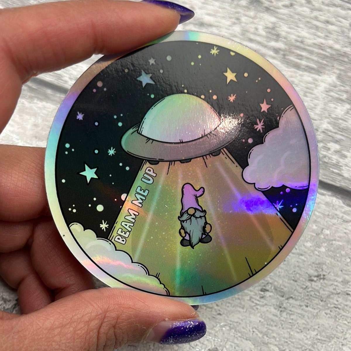 (041) Holographic Vinyl Sticker - Beam me up