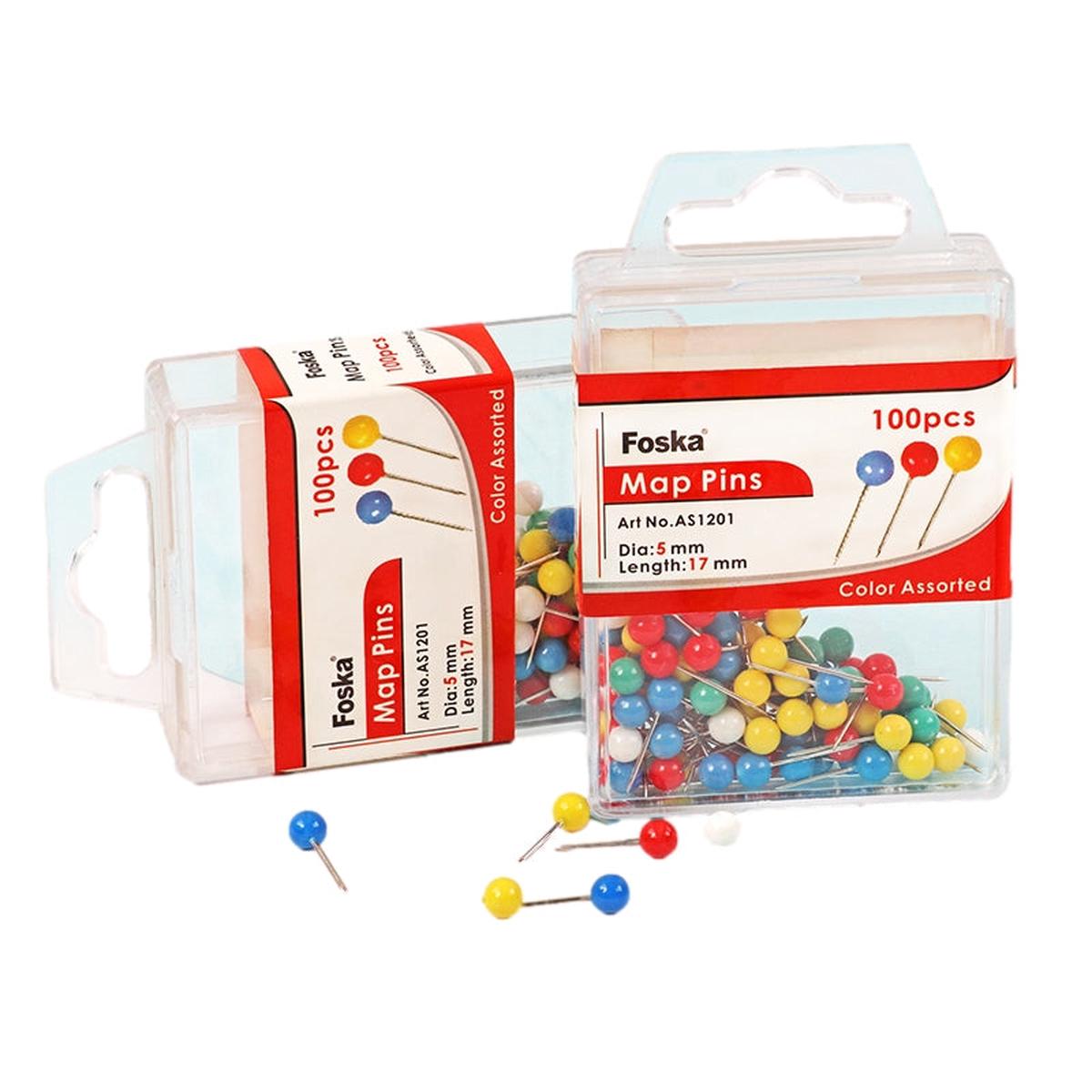 10x Pack of 100 Assorted Colour Map Pins 5mm