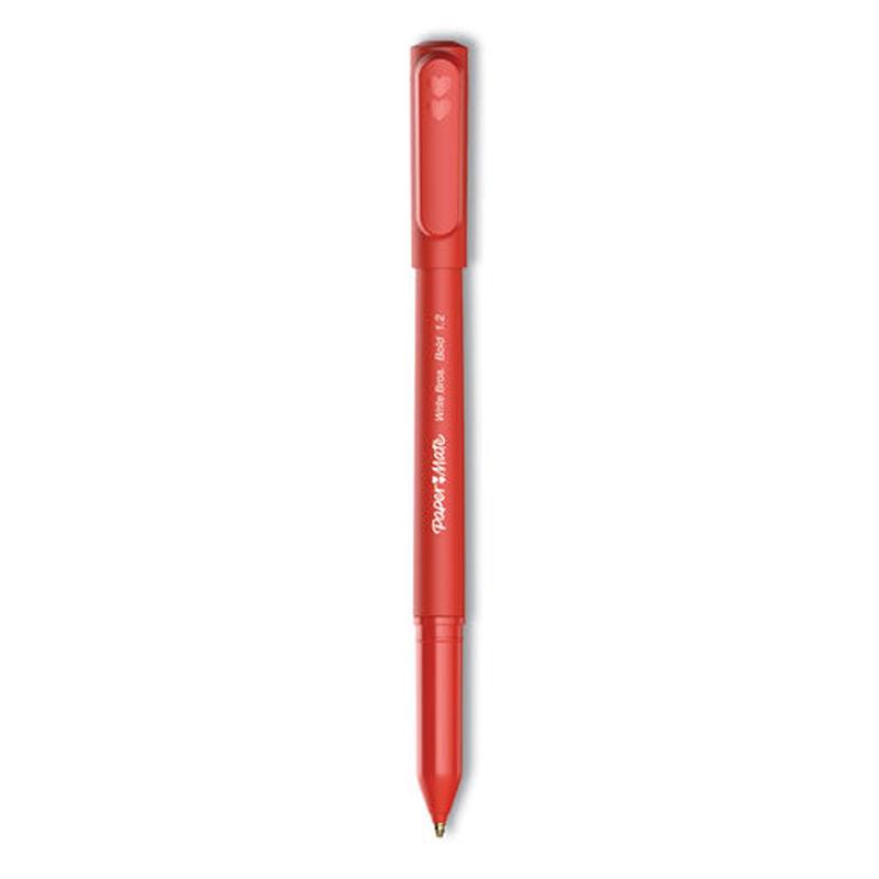 Write Bros. Ballpoint Pen, Stick, Bold 1.2 mm, Red Ink, Red Barrel, Dozen-(PAP2124521)