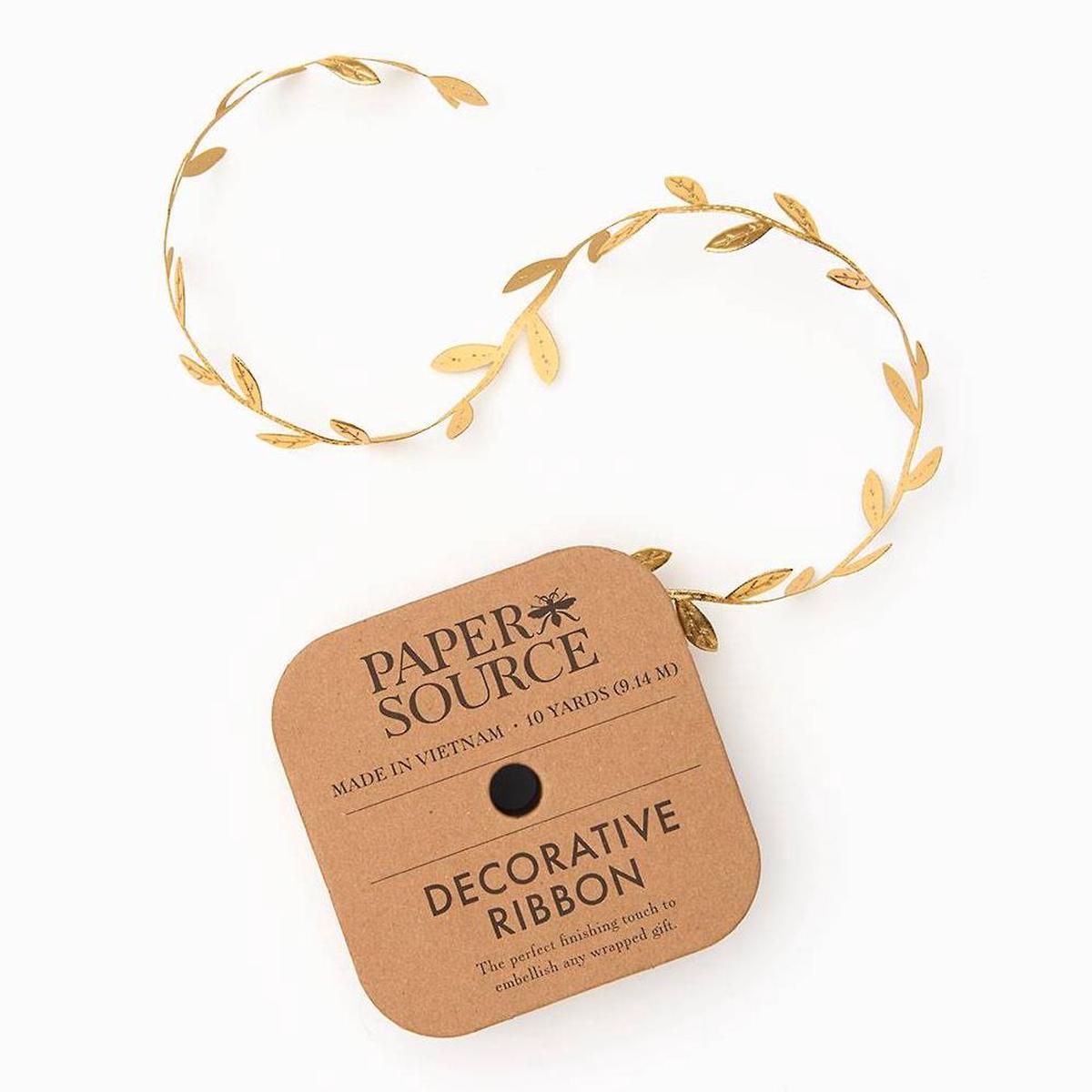 Gold Metallic Leaves Ribbon 1" 10 YD