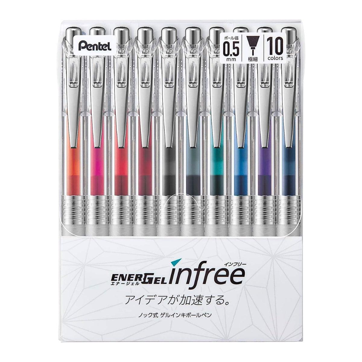 Pentel EnerGel InFree Gel Pen 0.5mm - 10 Colour Set