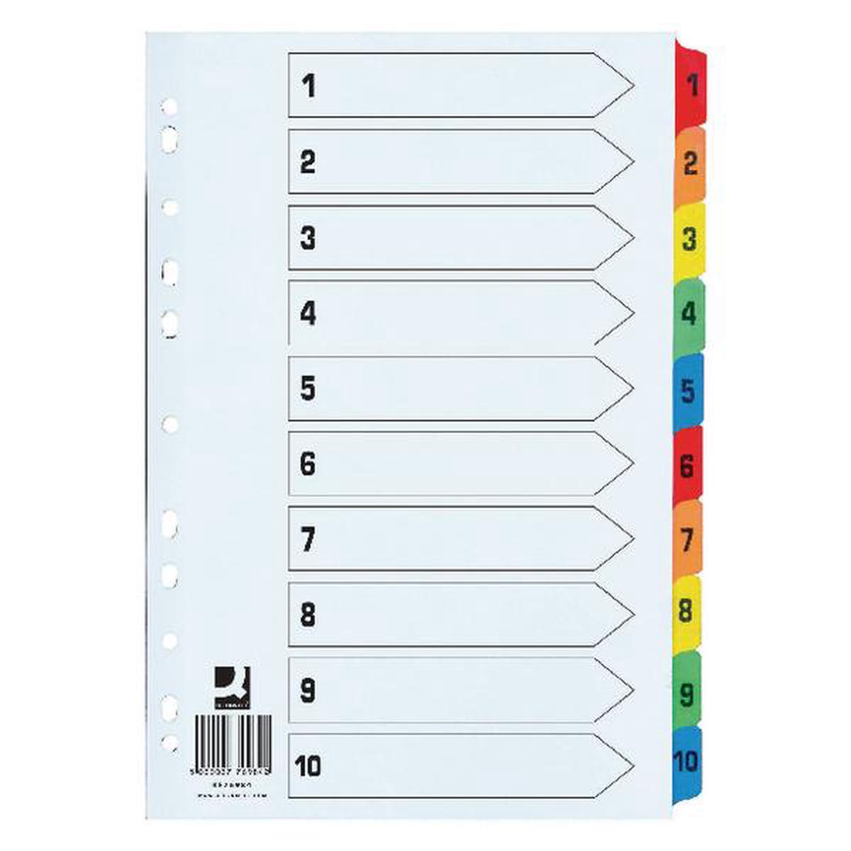 1-10 Index Extra Wide Reinforced Multi-Colour Tabs