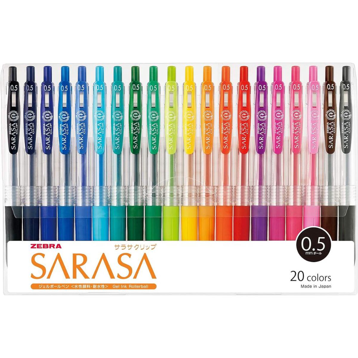 Zebra Sarasa Clip 0.5mm Gel Ink Ballpoint Pen Set - 20 Colours