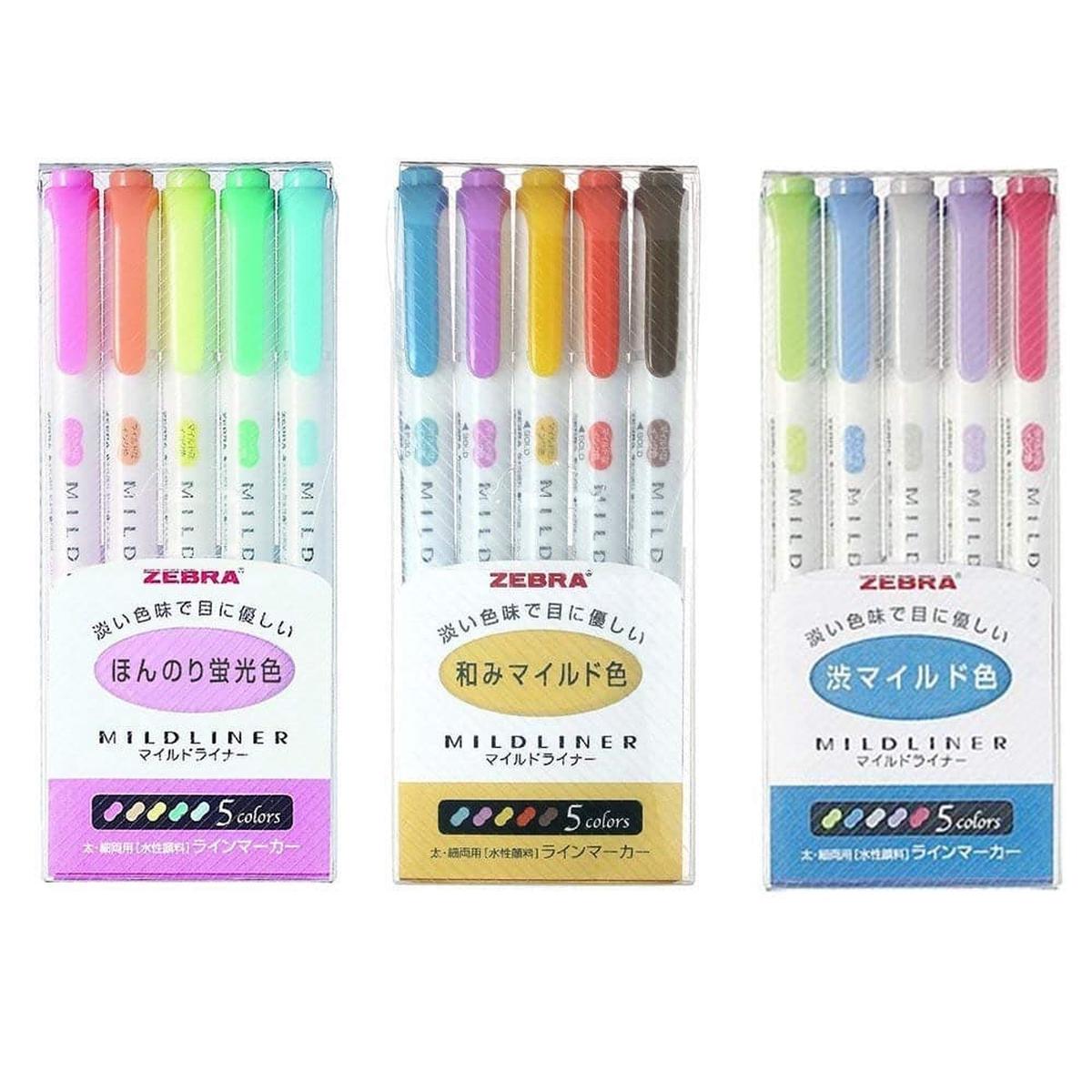 Zebra Mildliner Twin Tip Highlighters - Set of 5