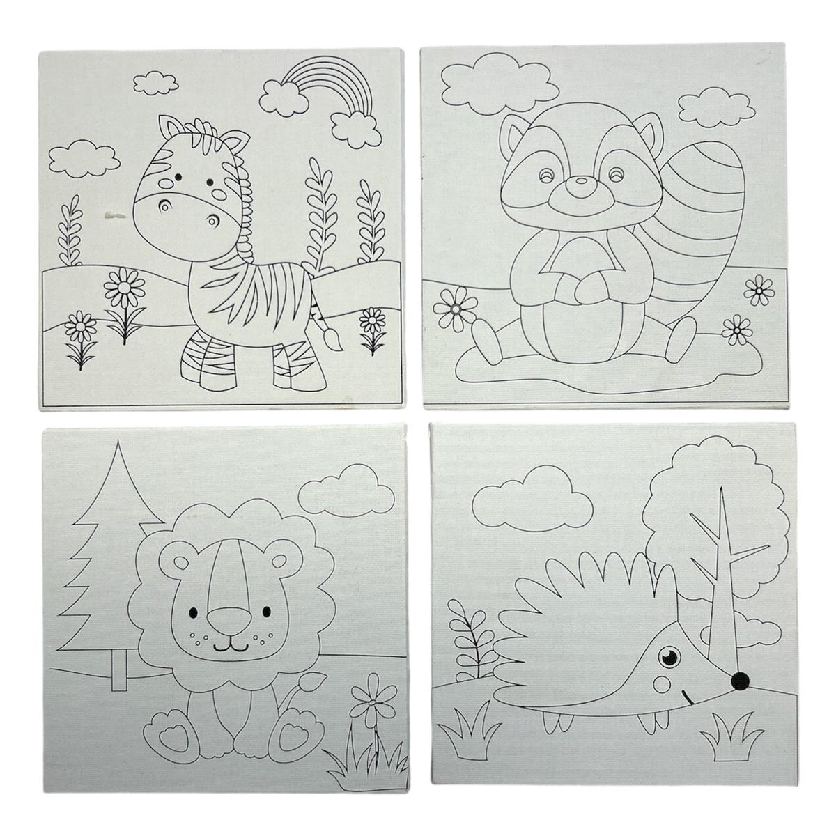 15 x 15cm Pre Drawn Outline Canvas Paint For Kids